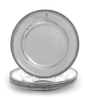 A Set of Six German Silver Plates, Johann Christian Sick, Stuttgart, Early 19th Century, each with an anthemion border and engra
