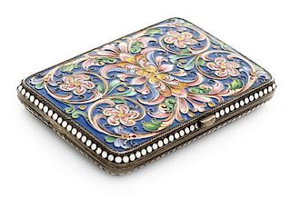 * A Russian Enameled Silver Cigarette Case, Maker's Mark Obscured, Moscow, Late 19th/Early 20th Century, the case with polychrom