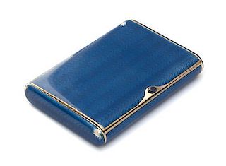A Russian Guilloche Enameled Silver Cigarette Case, Late 19th Century, with a cabochon clasp.