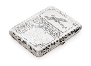 * A Russian Niello Silver Cigarette Case, Maker's Mark Obscured, Moscow, Early 20th Century, the case decorated with airplanes a