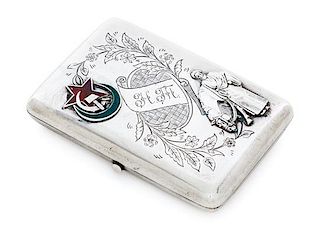 * A Russian Silver and Enamel Cigarette Case, Mark of Sergei Nazarov, Assay Mark of Ivan Lebedkin, Moscow, Early 20th Century, t