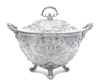 An American Silver Tureen, S. Kirk & Son Co., Baltimore, MD, Late 19th/Early 20th Century, having floral and foliate repousse de