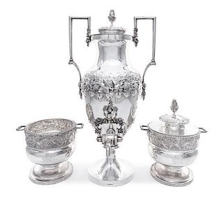 An American Silver Three-Piece Coffee Service, S. Kirk & Son, Baltimore, MD, First Half 19th Century, comprising a coffee urn, a