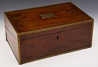 Antique Wood Lap Desk with Brass Inlay