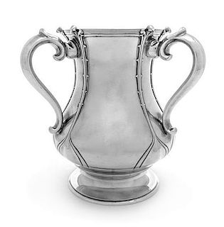 An American Silver Loving Cup, Tiffany & Co., New York, NY, Circa 1902, with applied stylized vines and a gilt interior, raised