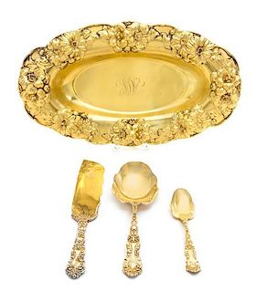 An American Silver-Gilt Ice Cream Service, Gorham Mfg. Co., Providence, RI, retailed by Spaulding, the handles decorated with fl