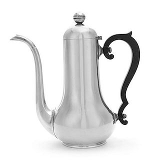 An American Silver Coffee Pot, Gorham Mfg. Co., Providence, RI, 1931, of baluster form, having a hinged lid and an applied wood