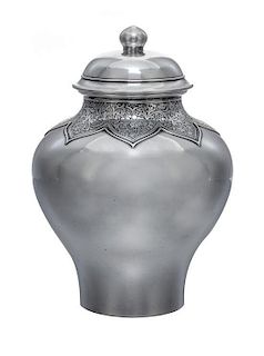 An American Silver Tea Caddy, The Sweester & Co., New York, NY, Early 20th Century, of baluster form, the neck decorated with fl