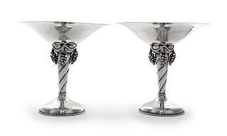 * A Pair of Silver Compotes, Probably William De Matteo, Providence, RI, Mid-20th Century, each having a shallow circular bowl r