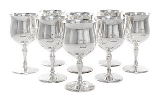 A Set of Eight American Silver Water Goblets, Reed & Barton, Taunton, MA, 1948, each engraved with the monogrammed initial Z.