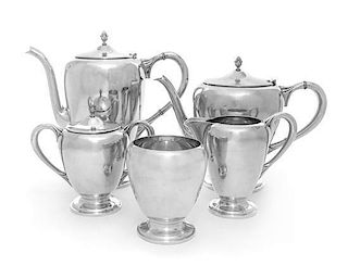 * An American Silver Coffee and Tea Service, M. Fred Hirsch Co., Jersey City, NJ, Early 20th Century, comprising a coffee pot, a