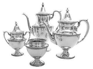 An American Silver Four-Piece Tea and Coffee Service, Fisher Silversmiths Inc., Jersey City, NJ, comprising a teapot, a coffee p