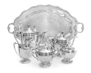 An American Silver Five-Piece Tea and Coffee Service, Frank M. Whiting, North Attleboro, MA, comprising a coffee pot, a teapot,