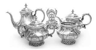 An American Silver Four-Piece Tea and Coffee Service, Jennings Silver Co., Irvington, NY, comprising a teapot, a coffee pot, a c