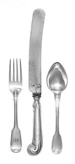 An Assembled Silver Flatware Service, Various Makers, Thread and Fiddle pattern, comprising: 8 dinner knives 6 Irish dinner fork