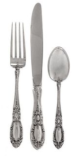 An American Silver Flatware Service, Towle Silversmiths, Newburyport, MA, King Richard pattern, comprising: 12 dinner forks 12 d