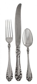 An American Silver Flatware Service, R. Wallace & Sons, Wallingford, CT, Rose pattern, comprising: 7 dinner knives 1 luncheon fo