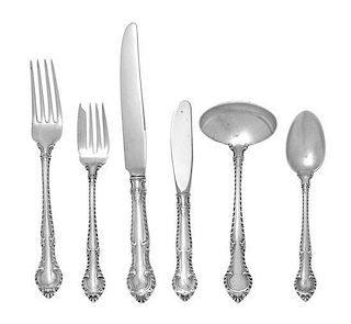 An American Silver Flatware Service, Gorham Mfg. Co., Providence, RI, English Gadroon pattern, comprising: 8 luncheon knives 8 b