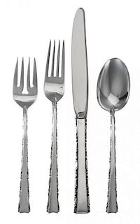 An American Silver Flatware Service, Lunt Silversmiths, Greenfield, MA, Madrigal pattern, comprising: 10 dinner forks 10 dinner
