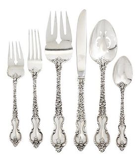 An American Silver Flatware Service, International Silver Co., Meriden, CT, Du Barry pattern, comprising: 8 dinner knives 8 dinn
