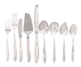 An American Silver Flatware Service, Reed & Barton, Taunton, MA, Silver Sculpture pattern, comprising: 12 dinner knives 12 dinne