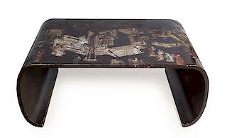 * A Coromandel Style Lacquered Low Table Height 19 x width 46 x depth 29 1/2 inches.