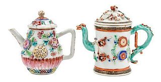 * Two Chinese Export Famille Rose Porcelain Teapots Height of taller 5 1/2 inches.