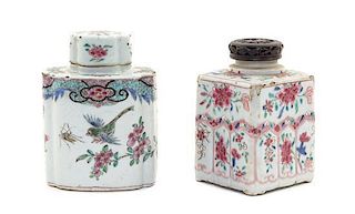 * Two Chinese Export Porcelain Covered Tea Caddies Height of first 4 3/8 inches.