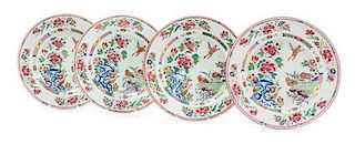 * A Set of Four Chinese Export Famille Rose Porcelain Plates Diameter 8 3/4 inches.
