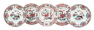* Five Chinese Export Famille Rose Porcelain Plates Diameter 12 5/8 inches.