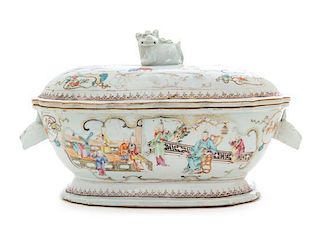 * A Chinese Export Famille Rose Porcelain Soup Tureen Height 7 3/4 inches.