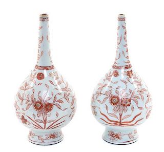* A Pair of Chinese Export Red Glazed Porcelain Vases Height 7 inches.