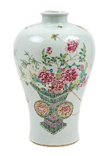 * A Chinese Export Famille Rose Porcelain Meiping Vase Height 13 1/4 inches.