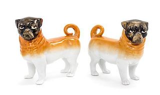 * A Pair of Chinese Export Porcelain Models of Pugs Width 7 inches.