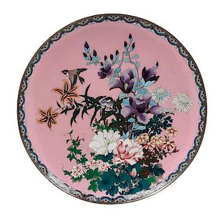 A Large Japanese Export Cloisonne Charger Diameter 23 1/2 inches.