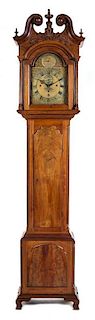 An American Mahogany Tall Case Clock Height 96 1/8 x width 20 3/8 x depth 11 inches.