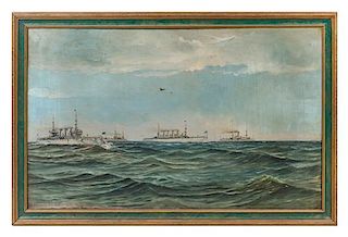 Leon Lundmark, (American, 1875-1942), Naval Ships at Sea, 1907