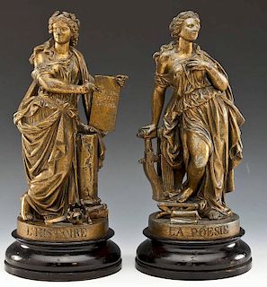 Pair of Art Nouveau Era Bronze Finish Sculptures