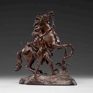 Continental Bronze Sculpture of Horse and Man