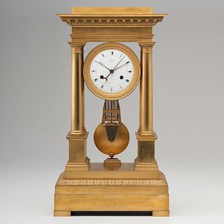 French Gilt Bronze Portico Clock