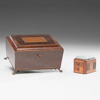 Georgian Sewing Box and Pin Cushion Box