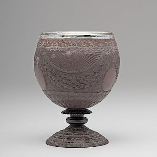 Georgian Carved Coconut Goblet with Sterling Rim