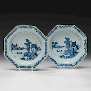 Chinese Export Blue & White Porcelain Soup Plates