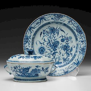 Chinese Export Blue & White Porcelain Charger and Tureen