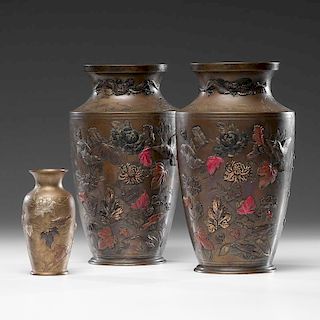 Mixed Metal and Bronze Japanese Vases, Meiji Period