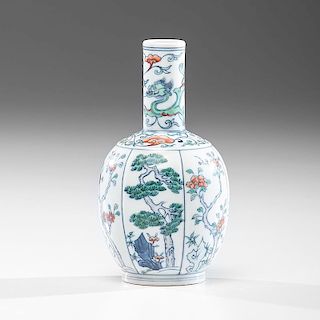 Chinese Qing Doucai Long Neck Vase with Yongzheng mark