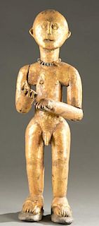 Bron standing male figure with gold leaf, 20th c.
