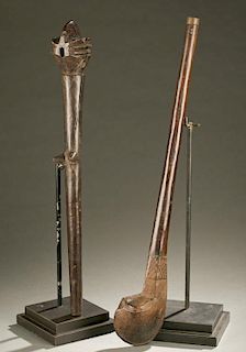 African axe and club, 20th century.