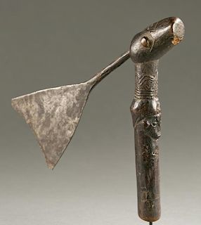 Kuba axe with carved face handle, 20th c.