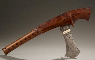 Songe wooden axe with metal blade, 19th / 20th c.